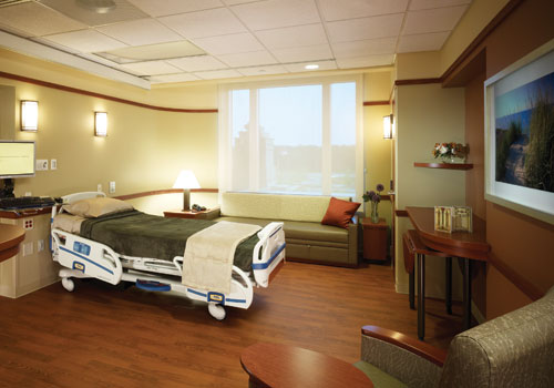 Designed by Albert Kahn Associates, Inc., this patient room in Elmhurst Memorial Hospital