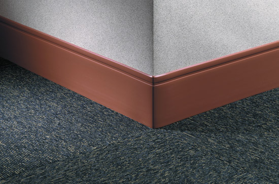 While flat wall base runs straight to the floor, wall base with toe curves outward at the bottom of the border.