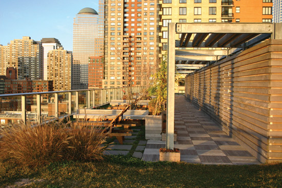 Design professionals are creating new third places in New York’s first LEED Platinum-certified condominium, the Visionaire. These urban retreats combine lighting, planting, and innovative gravity system modular deck grids supported on pedestal bases.