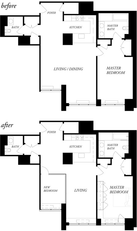 While the New York City apartment had enough space to section off a 100-sq-ft portion for a guest room, the owners did not want to lose half the light and views by adding solid walls. Their architect came up with a unique solution.