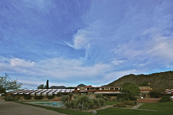 View of guest deck and Taliesin West from prow