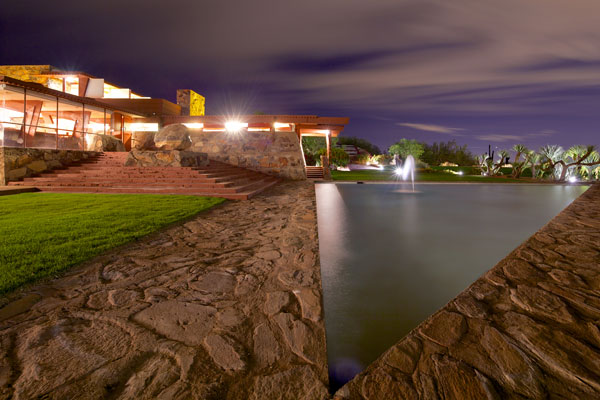 View of guest deck and Taliesin West from prow