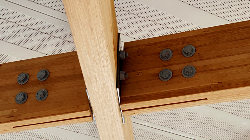 Structural laminated bamboo is on display at the new 23,000-square-foot replacement terminal for the Williamson County Regional Airport in Marion, Illinois, with its pre-engineered hybrid dome of structural steel and engineered bamboo cross beams, designed by the architecture and engineering firm RS&H.