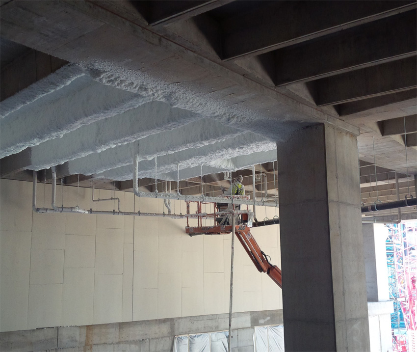 Spray-Applied Glass Fiber Insulation.