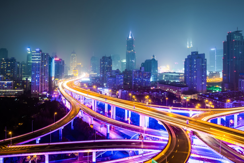 Photo of a city at night.