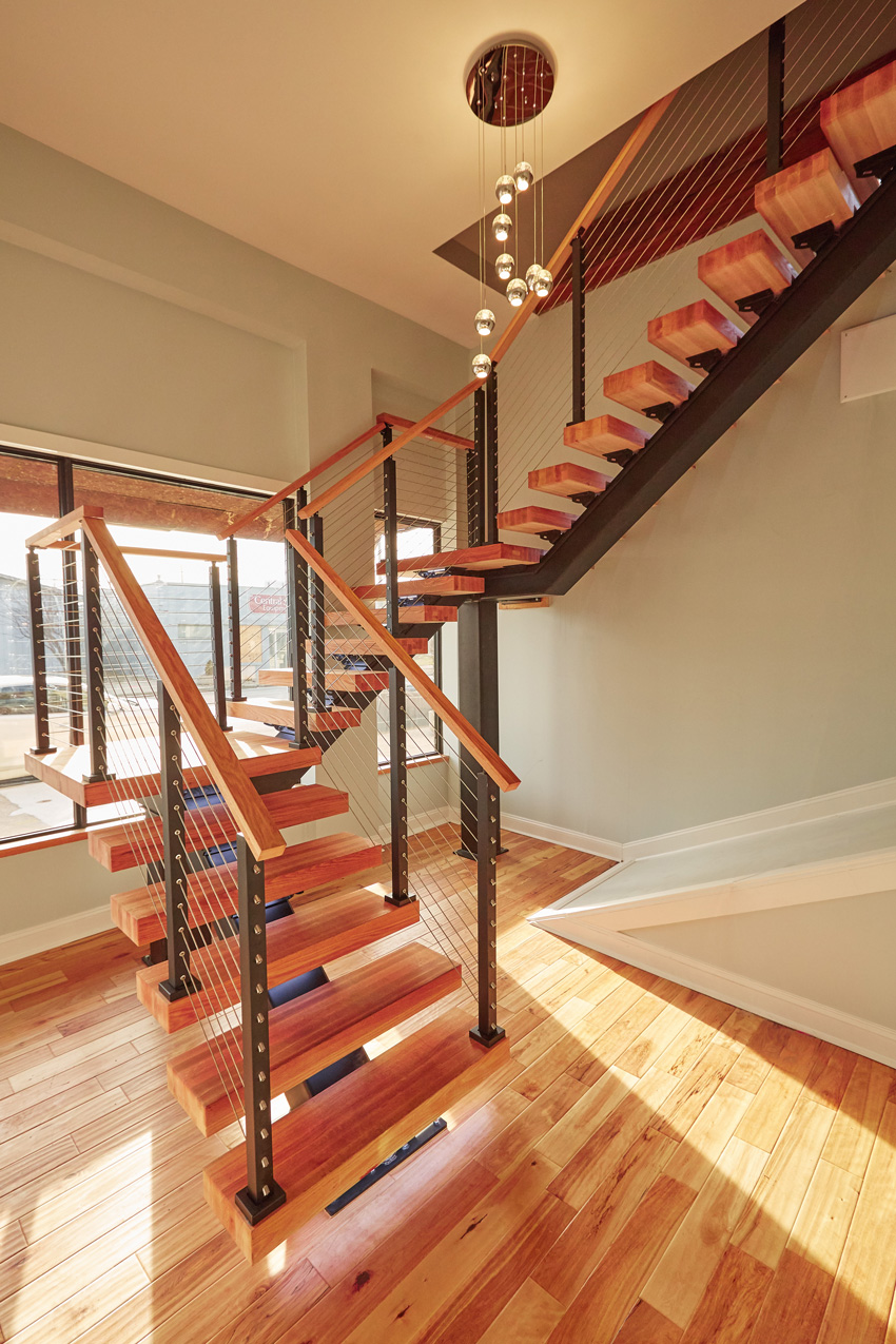 Floating Double Stringer Stair with Hidden Tread Supports