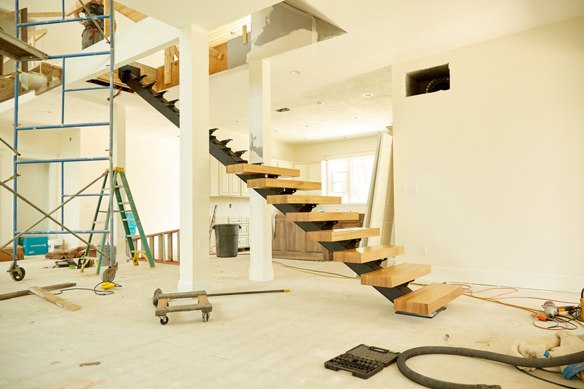 Floating Double Stringer Stair with Hidden Tread Supports