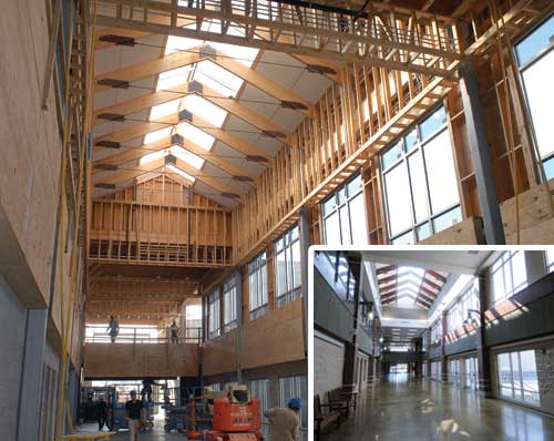 PAt El Dorado High School in Arkansas, switching to wood framing from the original design saved $2.7 million.