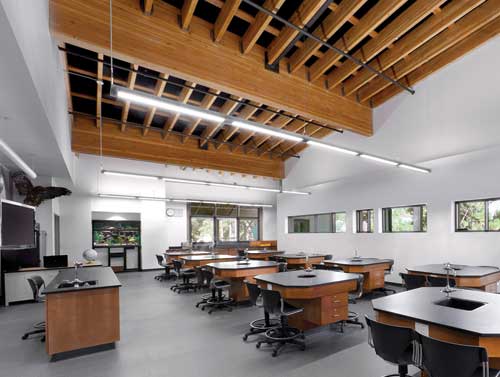 Wood has a strong presence at the South Tahoe High School in California. It was used for the school’s main structural system as well as exposed elements.