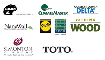 Bison Innovative Products, ClimateMaster, Cosella-Dörken Products Inc., EFCO, a Pella Company, NanaWall Systems, Pella Commercial Solutions, reThink Wood, Simonton Windows®, and TOTO USA