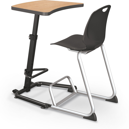 Desks that allow students to sit or stand helps them keep focused.