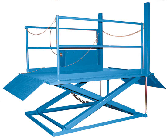 Top of ground instant dock lift for heavier Category B lifting equipment is set on concrete pad.