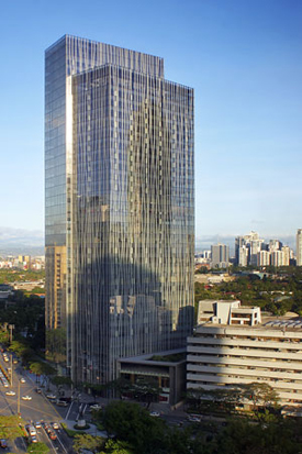 The size of glass panels for IGUs are limited by various fabrication processes. T his project in the Philippines is by Skidmore, Owings & Merrill with W.V. Coscolluela & Associates.