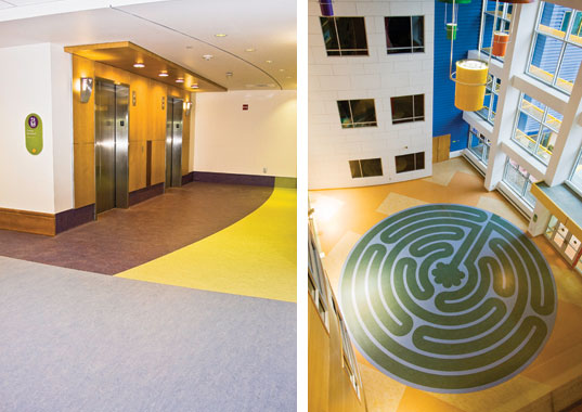The Children’s Hospital of Pittsburgh used linoleum flooring for an environmentally safe, clean, and attractive design solution that contributed to a sustainable building design.