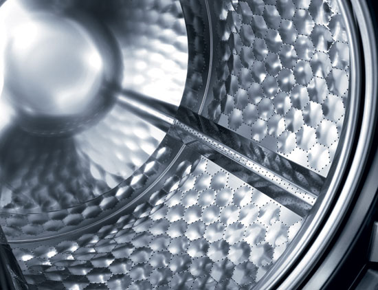 Patented honeycomb drum in washers and dryers preserves the life of fibers.