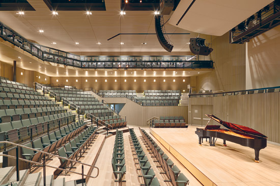 The San Francisco Jazz Center includes sound-absorbing duct liner in HVAC ductwork to eliminate unwanted background noise.