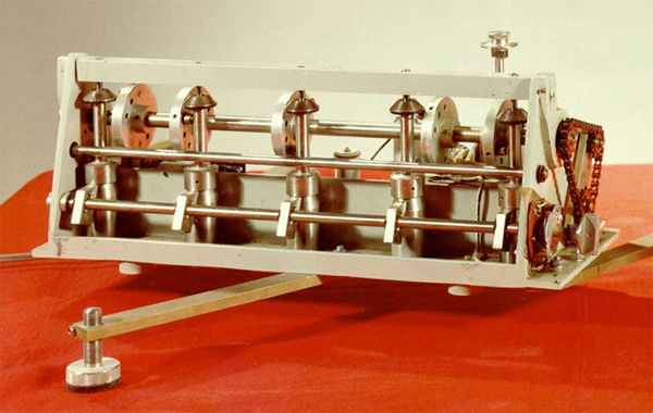 Example of a tapping machine used to measure impact sound transmission of floor-ceiling assemblies.