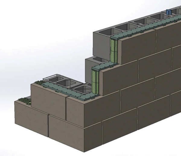 Insulated masonry block systems form the wall, and were specifically designed to be code compliant and energy efficient.