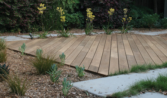 This wood deck project uses thermally modified wood manufactured from domestic lumber sources.