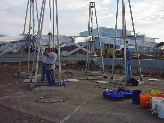 In the field, lightweight jack stands enable the construction to be done at ground level to provide a safe and efficient assembly.