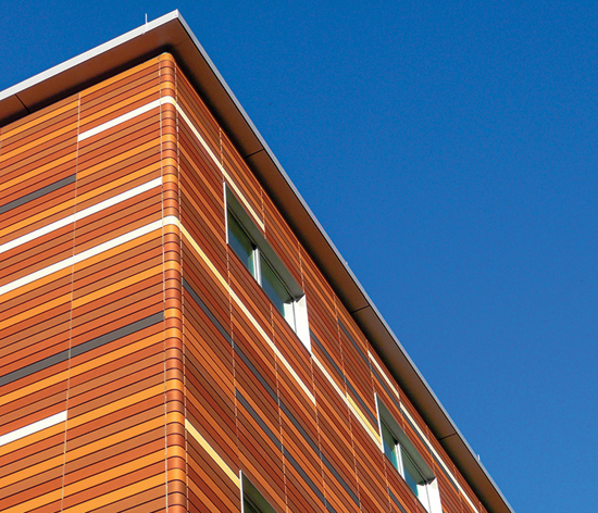 Precast concrete has tremendous aesthetic versatility. Here, a five-color, random blend terra cotta tile pattern was embedded into insulated precast concrete panels, providing a cost-effective and efficient method for construction.