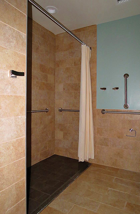 Accessible showers that use a variety of enhancements and drains offer more flexibility in design and construction along with easier usage. 