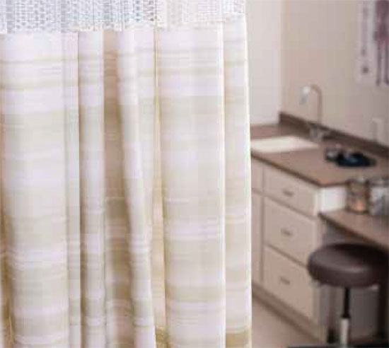 Fabrics used in healthcare settings can be specified to resist liquids, stains, and have antimicrobial properties that inhibit the growth of mold and mildew. 