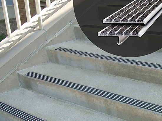 Stairs can be significant design elements in stadiums and arenas but also need to be designed for safety. Nosings are commonly added for increased slip resistance and are available in many different colors. 