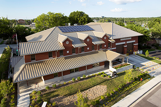 The long life of standing-seam metal roof panels make them the most popular option for solar panel installation. This Snap-Clad metal roof helped the Madison, Tenn., Fire Station earn a LEED Gold certification.