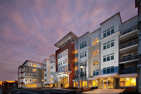 Vox on Two in Cambridge, Massachusetts, includes four stories of wood-frame construction over a concrete podium.