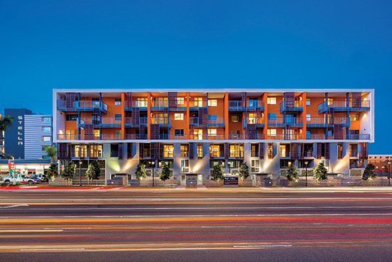 The luxury Stella development in California includes four and five stories of wood-frame construction over a shared concrete pool-level podium. It was designed to meet requirements for Seismic Design Category D.