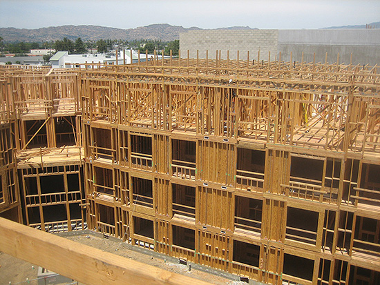 Structures with ductile detailing, redundancy and regularity are favored for seismic force resistance. This structure includes repetitive wood framing and ductile nailed wood structural panel shear walls and diaphragms.