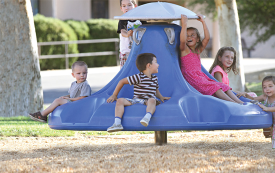 Through play activity in a well-designed playground, children develop all of their senses. That includes the five senses familiar to us (sight, sound, smell, taste, and touch) and the two most of us are unfamiliar with (proprioception and the vestibular sense).