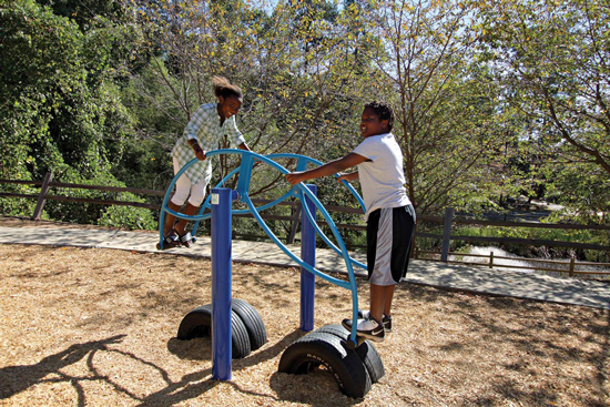 Playground equipment helps children develop their sense of balance.