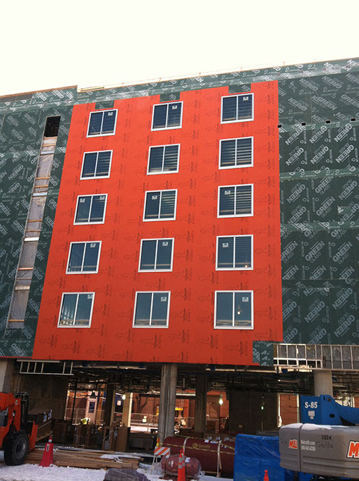 More than 54,600 square feet of self-adhered, water-resistant, vapor-permeable air-barrier membrane was installed at Hyatt Place Chicago–South/University Medical Center in Chicago.