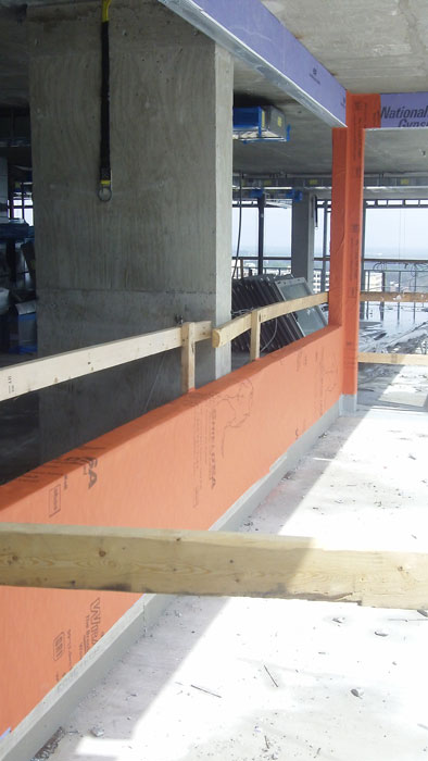 The WRB/air barrier selected for the building requires no primer and can be applied in wet or cold conditions.