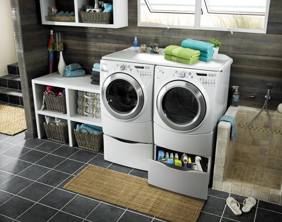 Front-loading washers and dryers offer better energy efficiency and easier accessibility, with the option of storing detergents and laundry products more conveniently. 