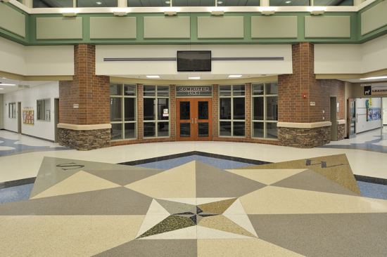 Terrazzo flooring can incorporate designs that assist with wayfinding or educational topics.