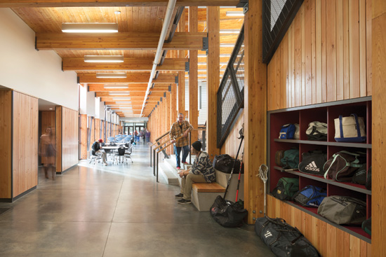 At Vashon Island High School, the use of wood throughout and extensive daylighting were key to the strong indoor-outdoor connection desired by the community.