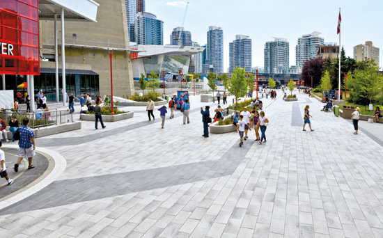 Public Plaza at the CN Tower, Toronto, Ontario, designed by IBI Group LA / Graham Infrastructure LP, provides an accessible, comfortable, sociable outdoor public space.