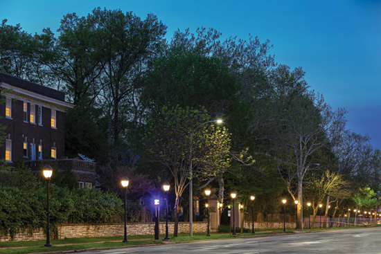 Decorative pedestrian-scale lighting, Skinker Boulevard, St. Louis, Missouri