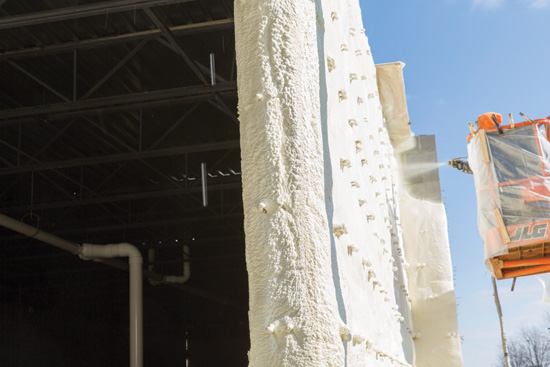 Spray foam insulation has been successfully installed to contribute to fire safety and to green building considerations.