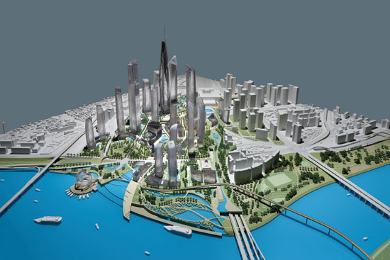 Conceptual scale models can be created from 3D printers showing the surrounding context of a particular project differentiated by materials from the proposed designs.