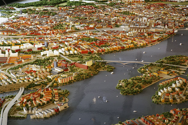 Large, detailed models can be created to scale for display purposes. Mitekgruppen (Mitekgroup), a Swedish design firm hired to create a 3D model of the city of Stockholm, Sweden, completed the project in a fraction of the normal time by using a 3D printer and Google Earth.