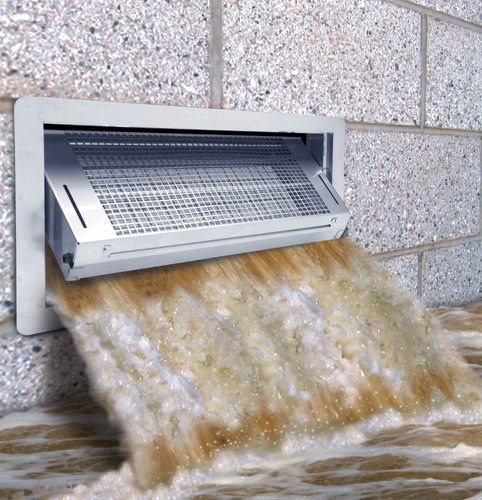 Flood vents protect the construction of a grade level wall by allowing water pressure from flooding to be equalized on either side of the wall, thus preventing damage or collapse.