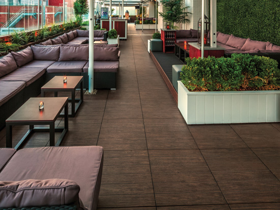 Porcelain pavers can be used in areas subject to high foot traffic and where tables and chairs will be used such as outdoor restaurants and bars.