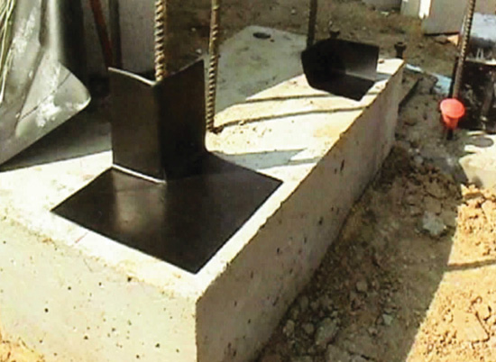 A preformed flashing shape or cloak assures easy transitions at this termination point. This image demonstrates the installation of an outside corner and a 6-inch end dam. The 6-inch end dam will terminate the flashing at a doorway.