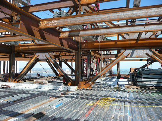 MKA also provided the desired functionality by redesigning the original framing scheme so it accommodated the deck rotation, eliminated hundreds of reinforced beam web penetrations, reduced fabrication time and cost, and cut 0.5 pounds per square foot, resulting in 225 tons off the original design. 