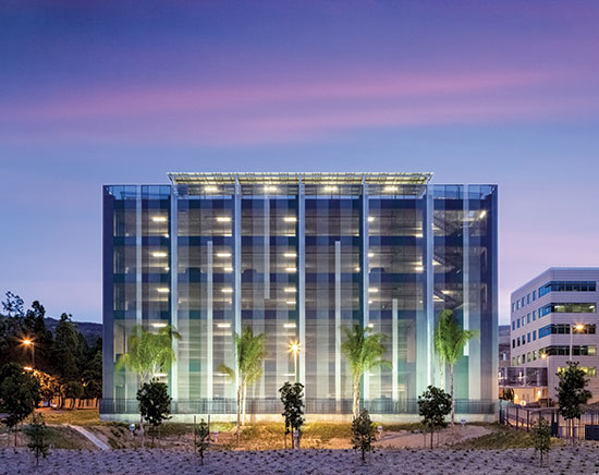 The textile facade on the new FBI offices and parking garage in San Diego provides an intriguing and elegant appearance that blends in well with the surroundings while meeting the client needs for security. 