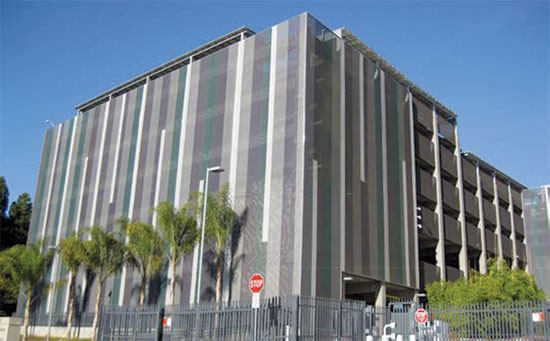 The textile facade on the new FBI offices and parking garage in San Diego provides an intriguing and elegant appearance that blends in well with the surroundings while meeting the client needs for security. 